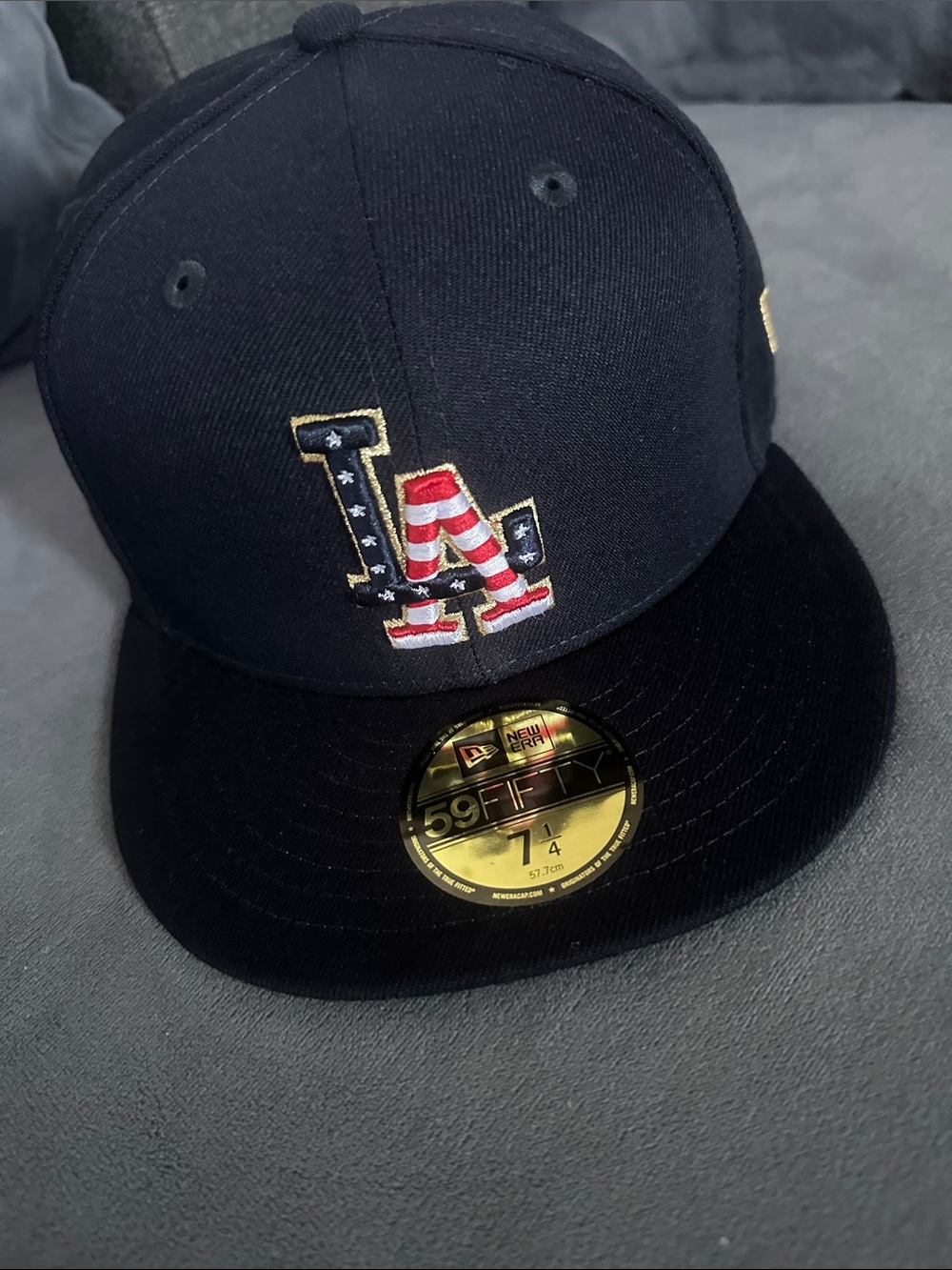 New Era Black LA Fitted Hat with American Flag Embroidered Logo